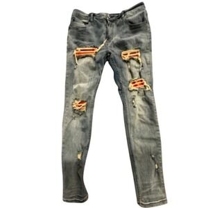 Serenade Jeans Men's SZ 36 Orange Denim‎ Pants Distressed Ripped